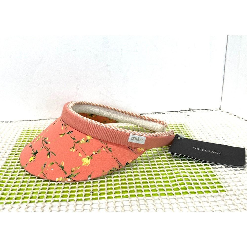Tehama Women's Floral Clip On Sun Visor Coral Pink Yellow Golf Tennis Hat‎ NEW